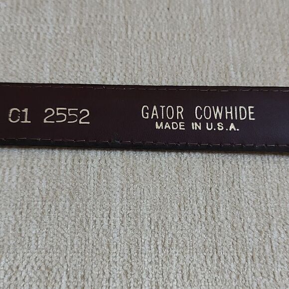 Gator Cowhide Brown Leather Belt Gold Buckle Size 32 - Picture 6 of 11